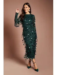Sequin Long Sleeve Midi Dress