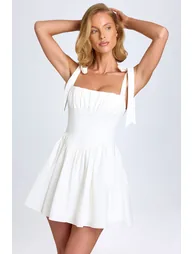Ruched Corset Mini Dress in White