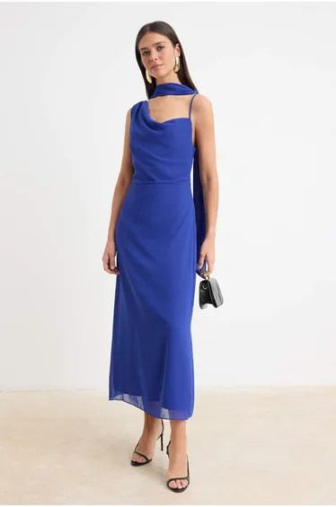 Cobalt Chiffon Lined Maxi Woven Dress