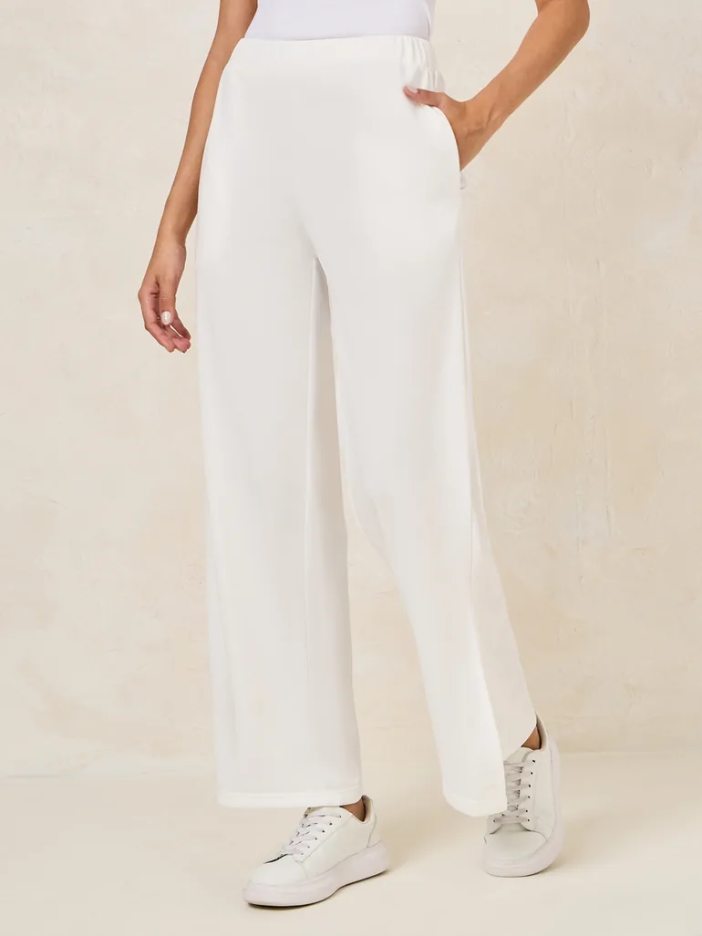 Wide Leg Joggers with Side Seam Slit - 1