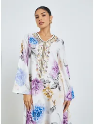 Floral Print Sequined Jalabiya - 1