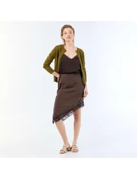 كارديغان محبوك سادة بياقة دائرية - أخضر - 2