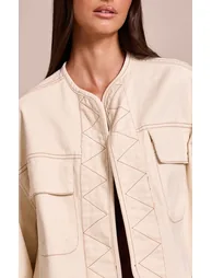Ecru Curved Hem Cropped Denim Jacket - 3