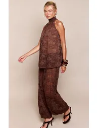 Brown Sheer Lace Balloon Trousers Co-ord - 1