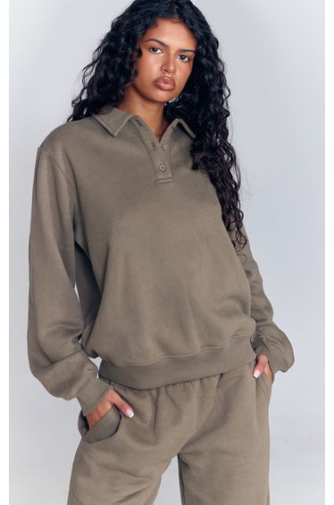 Olive Green Polo Button Sweatshirt