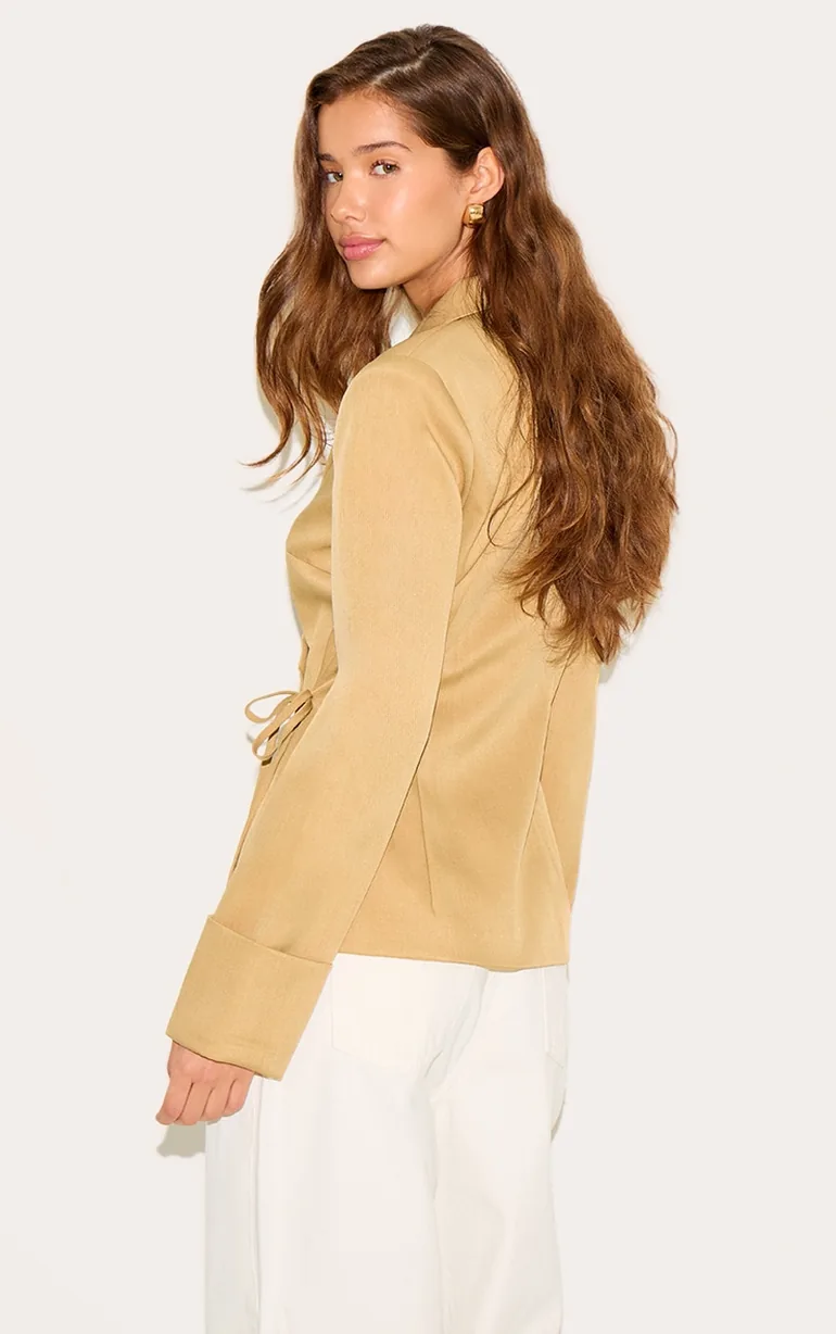 Taupe Super Boxy Tie Side Blazer - 2