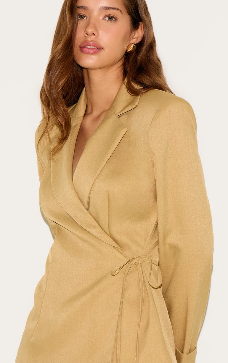 Taupe Super Boxy Tie Side Blazer - 3