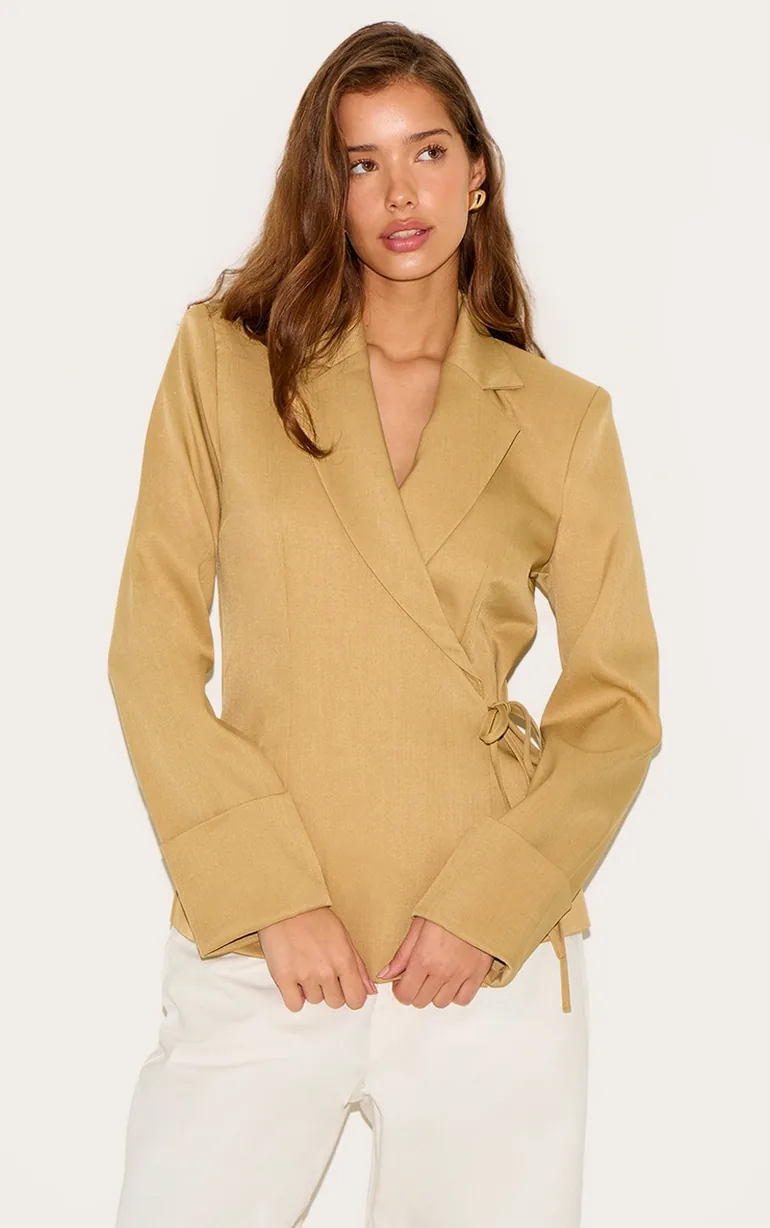 Taupe Super Boxy Tie Side Blazer
