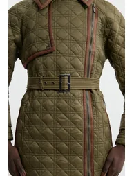 Petite Diamond Quilted Belted Short Puffer Pu Tab Trench Jacket - 2