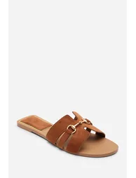 Dorina Embellished Tan Suede Slide On Sandals - 3