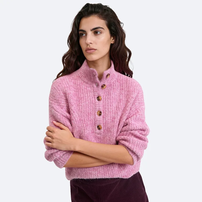 Buttoned High Neck Jumper/Sweater - 1