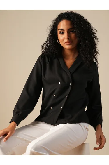 Black Double Breasted Workwear Blazer Shirt