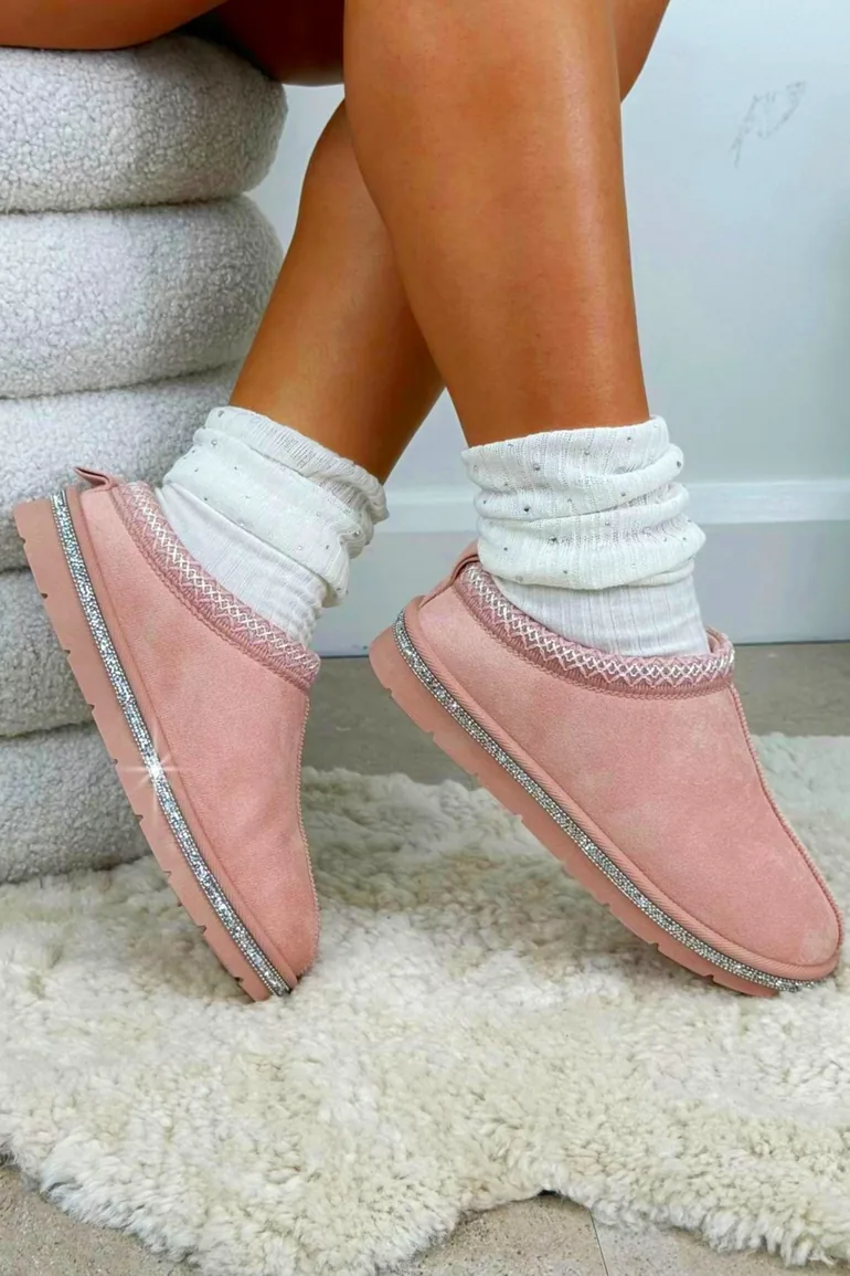Lemonade Crystal Tazgirl Faux Fur Lined Mule Clog Slippers Pink - 2