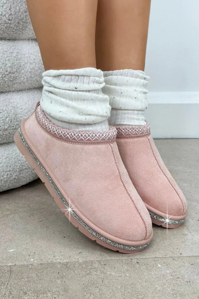 Lemonade Crystal Tazgirl Faux Fur Lined Mule Clog Slippers Pink - 3