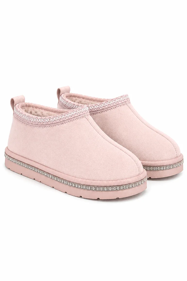 Lemonade Crystal Tazgirl Faux Fur Lined Mule Clog Slippers Pink