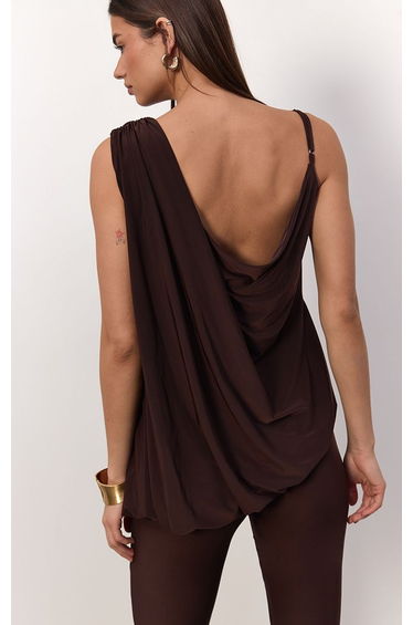 Chocolate Brown Slinky Strappy Drape Top product thumbnail 2