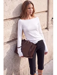 Wardrobe Essentials Ecru Boat Neck Slim Fitted/Body Hugging Knitwear Sweater - 3