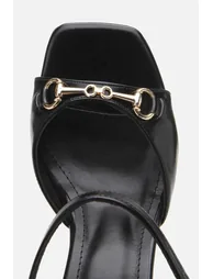 Women's Black Buckle Wedge Heeled Sandals - 4