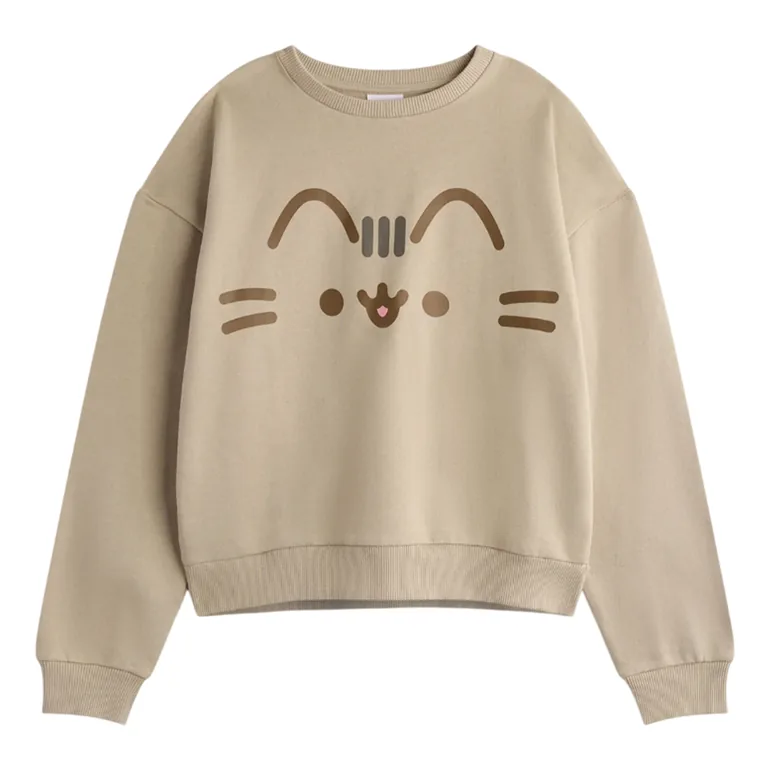 Pusheen Girls Big Face Sweatshirt & Jogging Bottoms - Beige - 2
