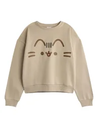 Pusheen Girls Big Face Sweatshirt & Jogging Bottoms - Beige - 2