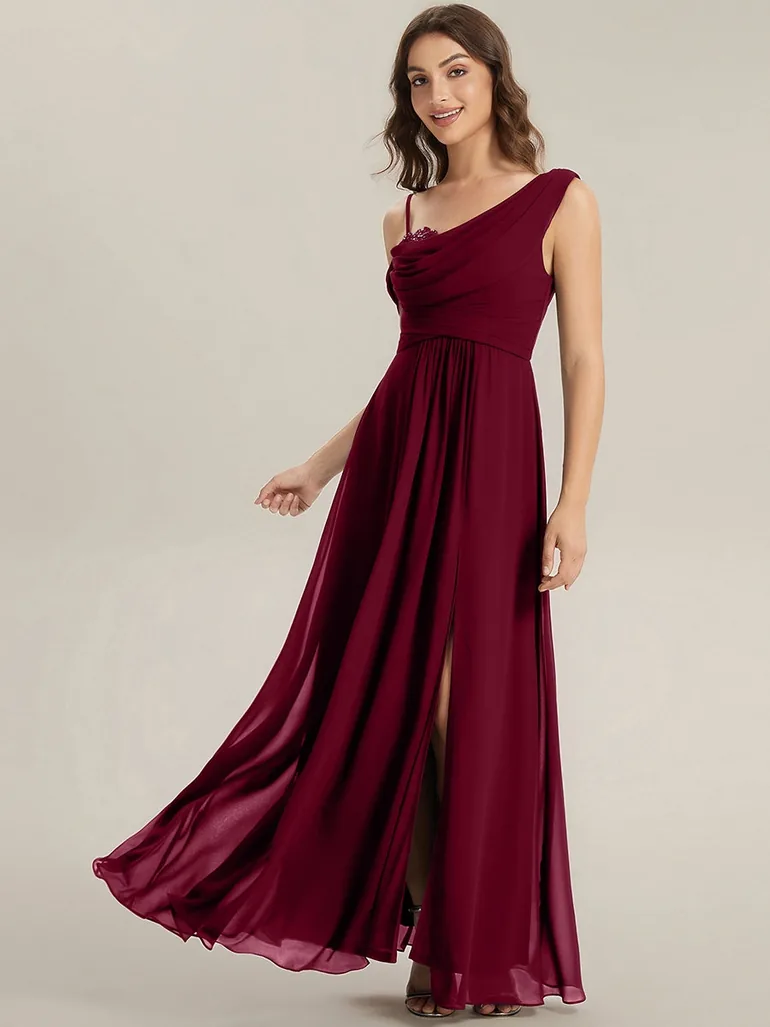 Sleeveless Cowl Neck A-Line Chiffon Maxi Bridesmaid Dresses - 2