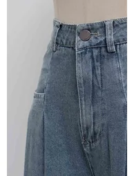 Patch Pocket Wide-Leg Wash Denim Jeans - 1