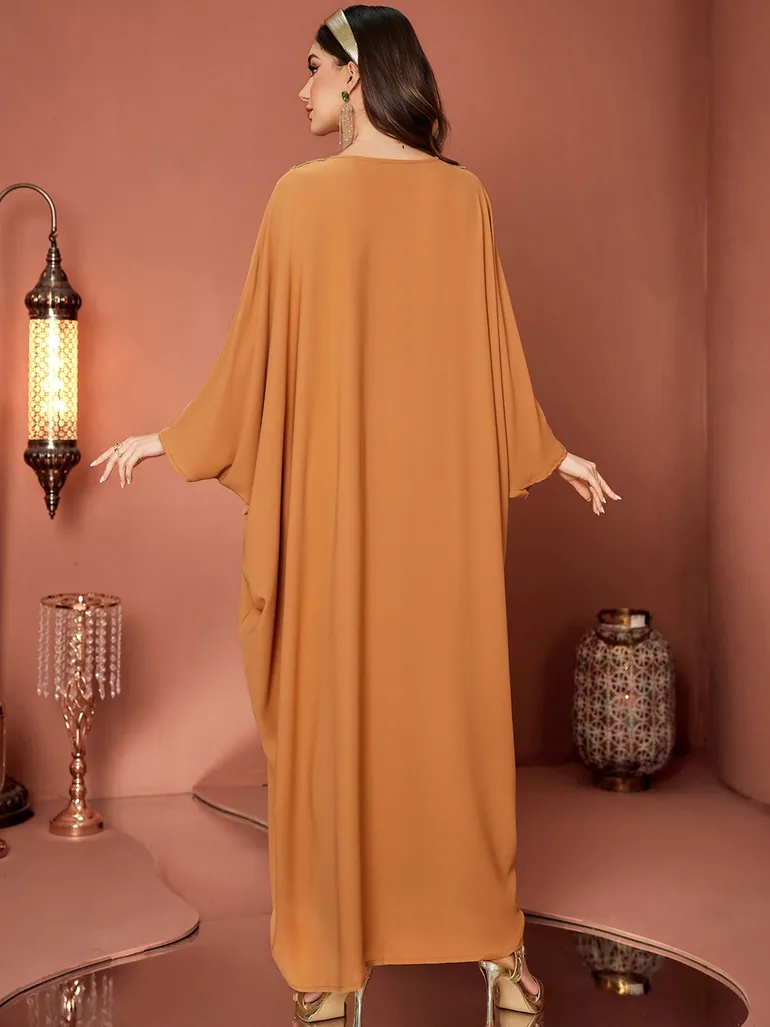 جلابية نسائي مزينة بأحجار - أصفر - 4