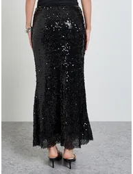 Black Sequin Pencil Maxi Skirt - 3