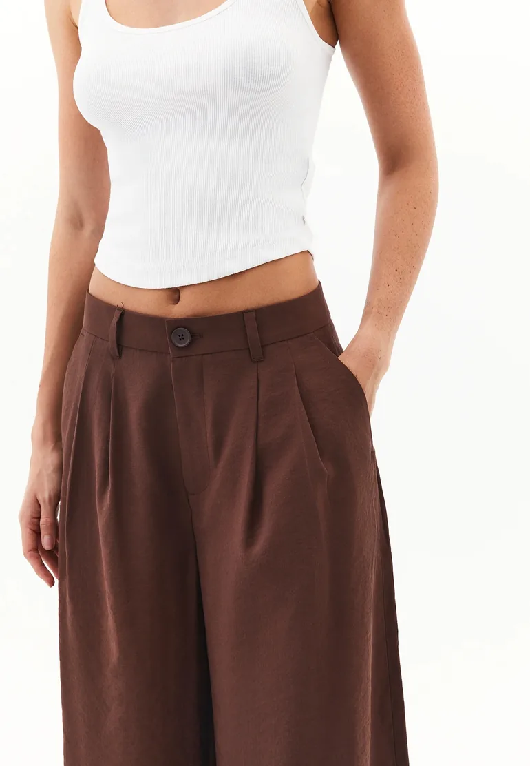 High Waist Wide Leg Pants - CHICORY COFFEE - 3