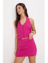 Fuchsia Aerobin Vest Mini Skirt Woven Bottom - Top Set - 1