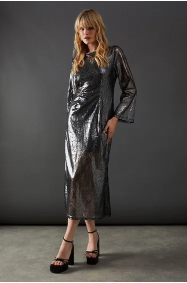 Metallic Lace Column Midaxi Dress