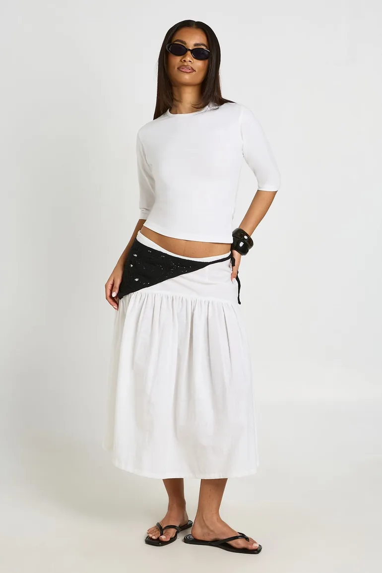 3/4 Sleeve Crew Neck Top - white - 2