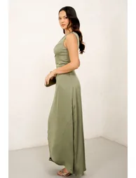 TFNC Delali One Shoulder Dark Green Maxi Dress - 1