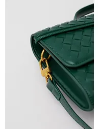 French-Elegant Faux Leather Handmade Woven Bag in Emerald - 4