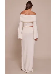 Cream Rib Soft Knit Fold over Maxi skirt - 2