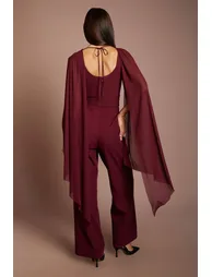 Cape Sleeve And Overlay Jumpsuit - 2