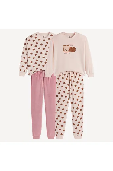 Pack of 2 Velour Pyjamas with Brioche Print