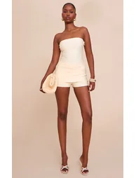 Butter Yellow Tailored Bandage Mid Rise Shorts - 4