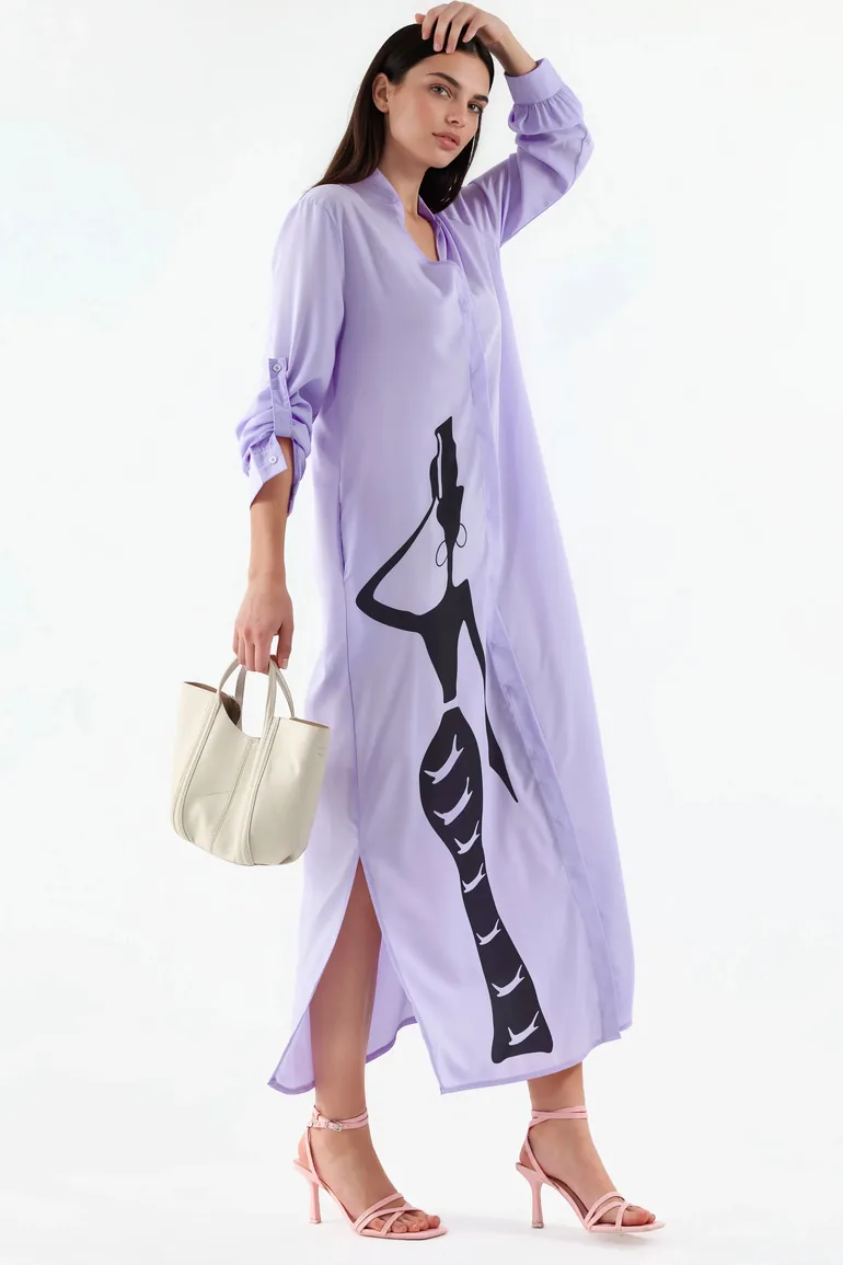 MSN Text Print Maxi Shirt Dress - 1