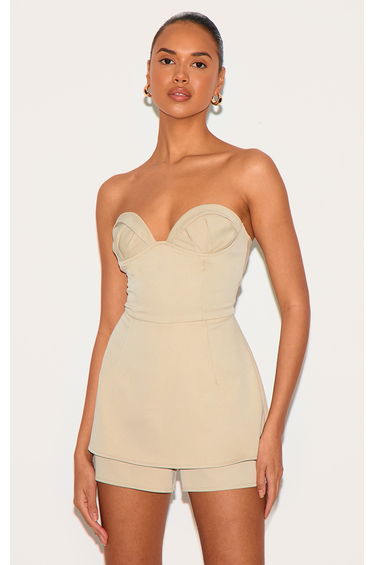Stone Woven Bust Cup Detail Peplum Playsuit product thumbnail 2