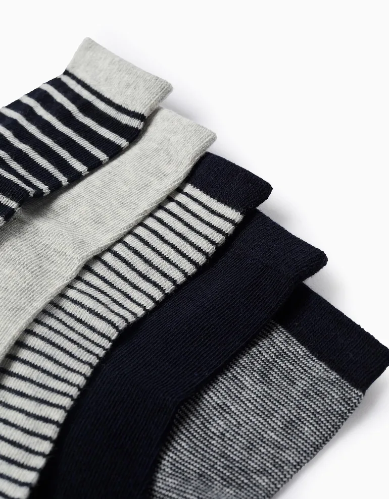 Pack of 5 Pairs of Socks for Boys 'Stripes', Dark Blue/Grey - 1