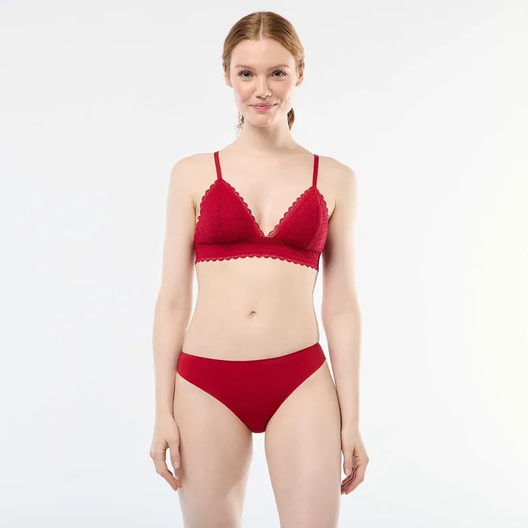 Lace Triangle Bra RED