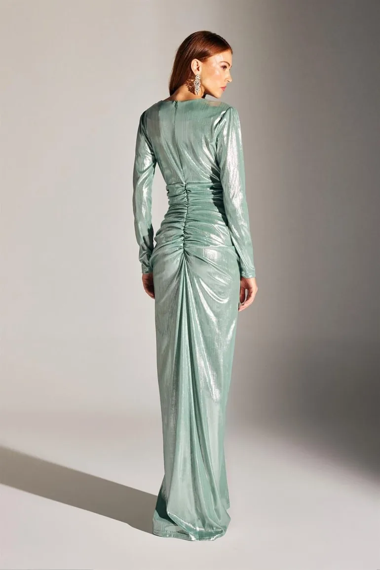 Janetta Sparkling Body-hugging Stone Belted Long Sleeve Evening Dress - 2