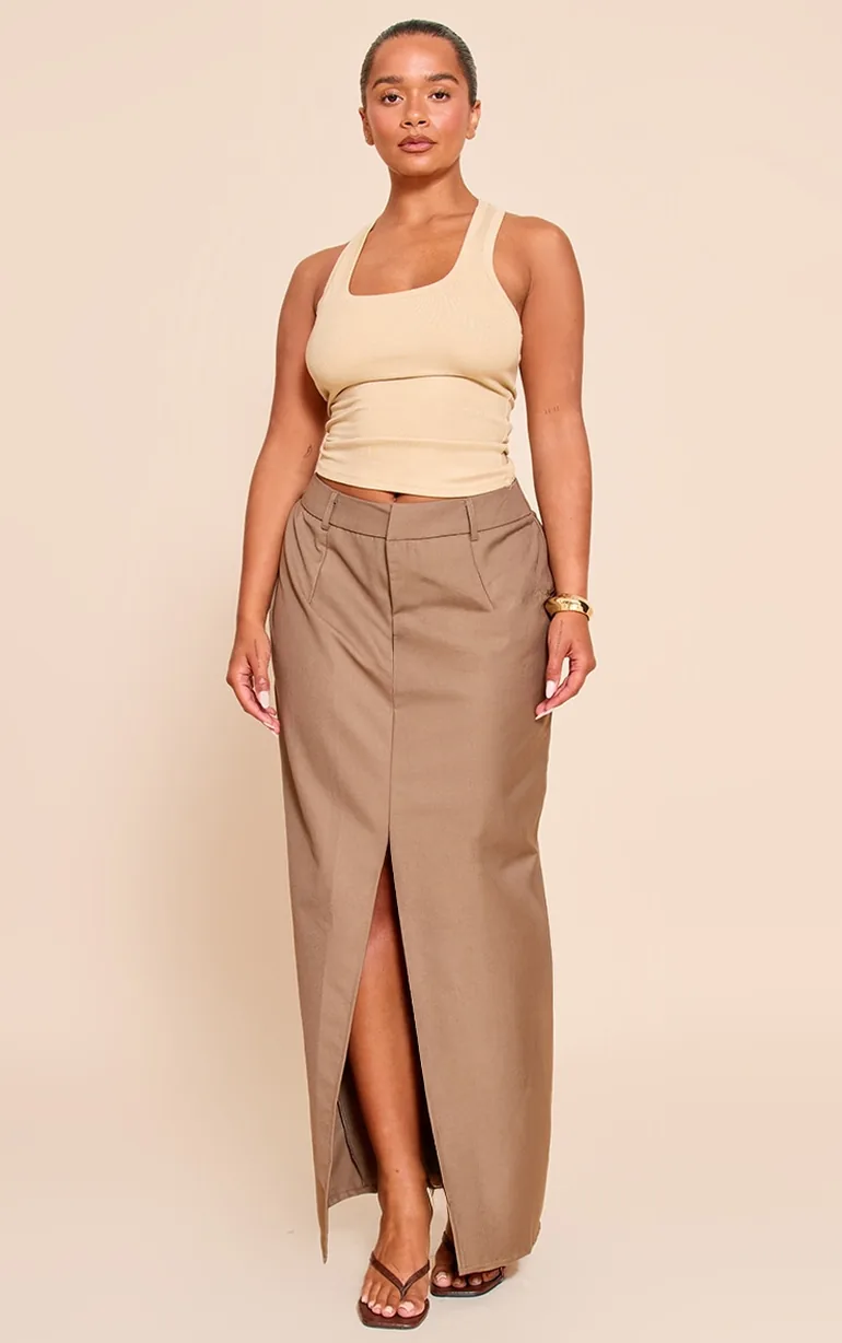 Shape Mocha Tailored Split Front Maxi Skirt