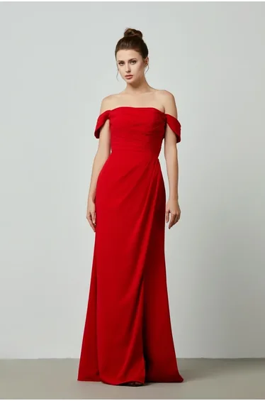 Off-Shoulder Draped A-Linen Dress