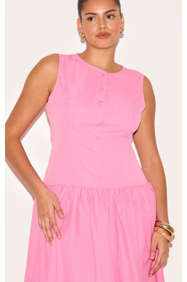 Plus Candy Pink Button Down Drop Waist Maxi Dress product thumbnail 4