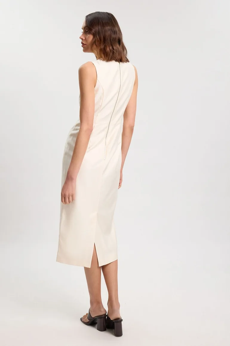 Tailored Satin Keyhole Cut Out Midi Dress - 2