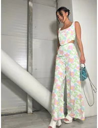 Multi-Blurred-Floral Wide Leg Trousers