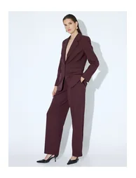High Waist Fabric Trousers Wide Leg Pocket Viscose Fabric Blend - 1