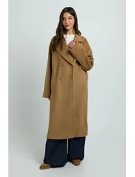 Double Breasted Wool Look Coat - camel